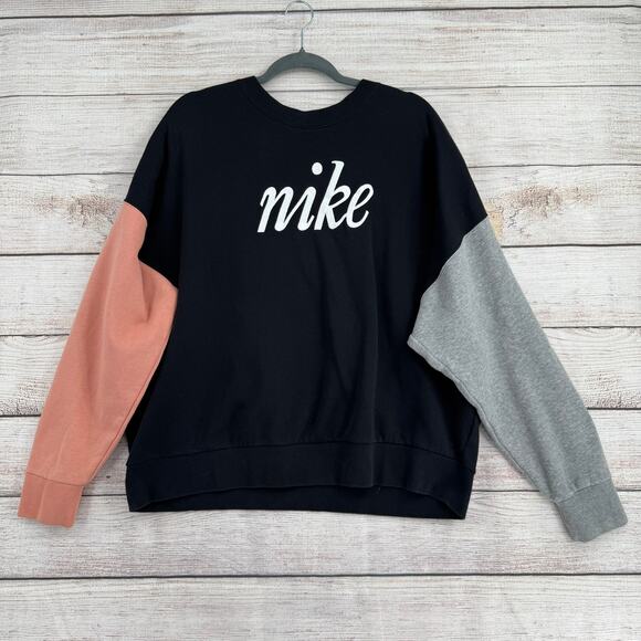 Nike Colorblock Embroidered Logo Crewneck Sweatshirt Women’s XL Black Pink Gray - Picture 1 of 13